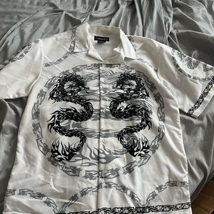 Men's White Dragon Print Shirt